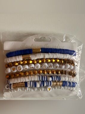 Fashion Jewelry Blue & White 'GAME DAY' Beaded Bracelet Set